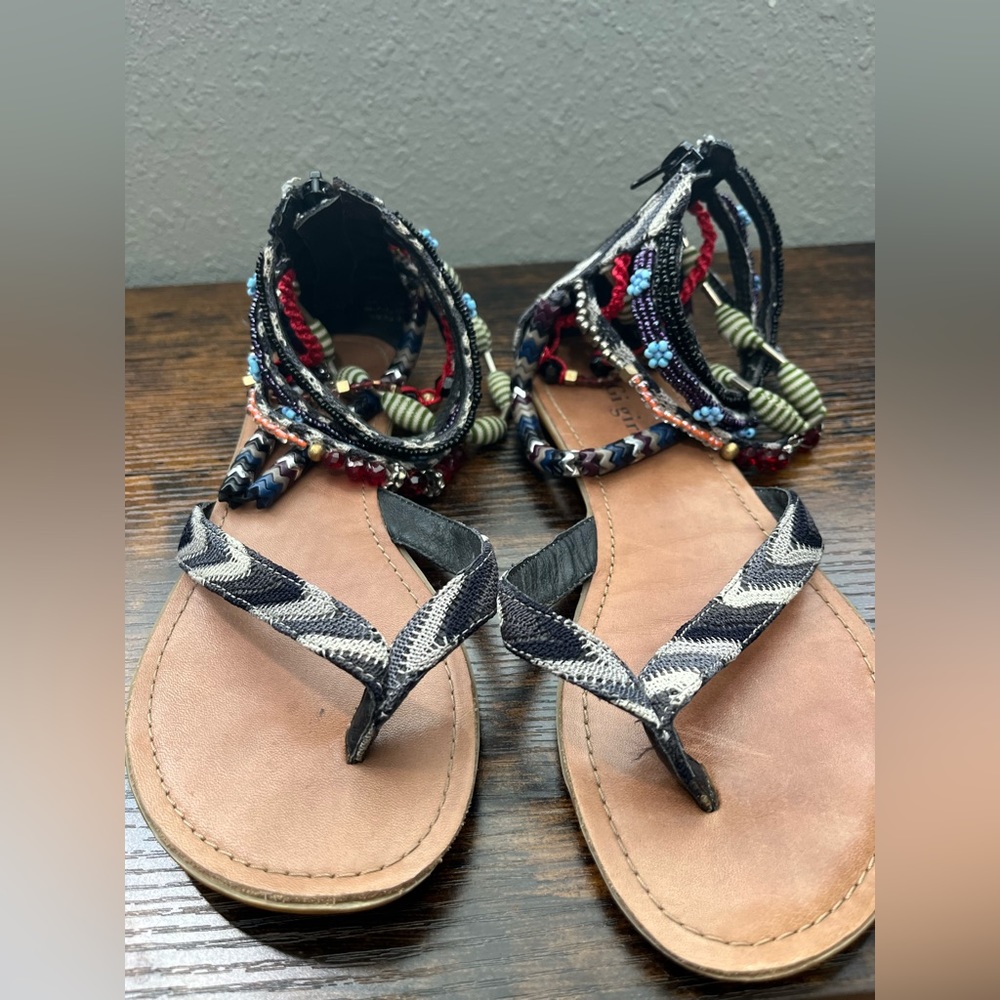 Beaded ankle strap sandals